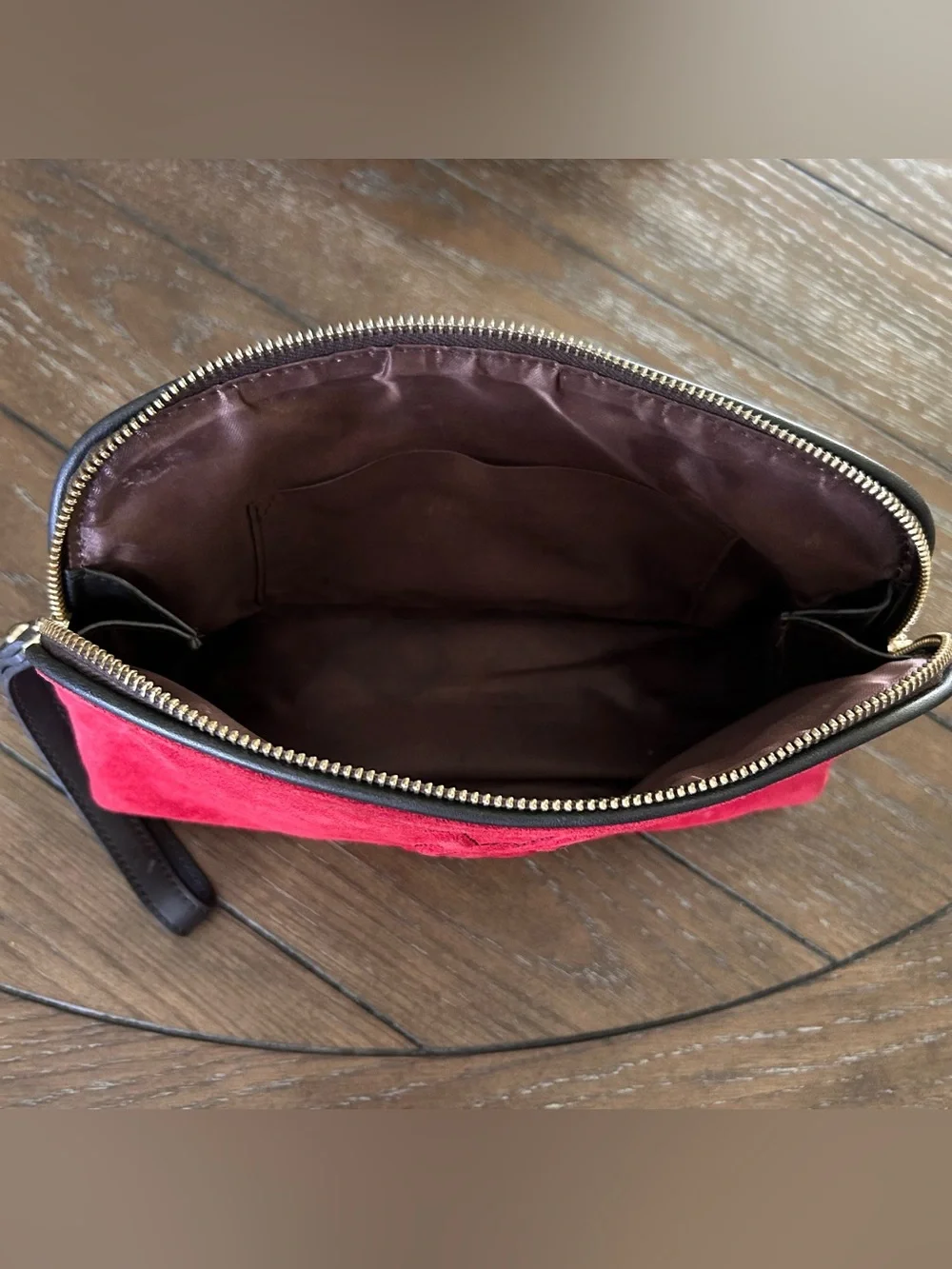 Vintage YSL Yves Saint Laurent Red Suede Cosmetic Makeup Bag Pouch Wristlet
